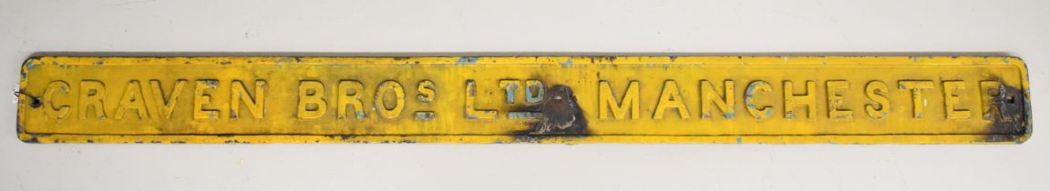 Craven Bros Ltd Manchester railway or similar interest cast iron maker's plate, length 198cm