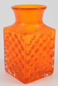Geoffrey Baxter for Whitefriars Chess glass vase in tangerine orange, 14.5cm tall.