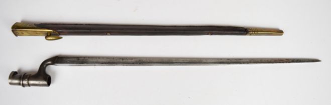 Martini Henry 1876 pattern rifle bayonet with socket stamped '7BI 188' and 21.25 inch fullered