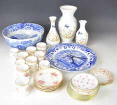 Spode pedestal bowl and a wall clock, both decorated in the Italian pattern, Aynsley vases, Wedgwood