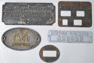 Five British Railways railway wagon plates comprising container plate number A2692B, 1951 Ashford