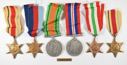 British Army WW2 medals comprising 1939/1945 Star, two Italy Stars, Africa Star, Defence Medal and