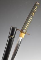 Japanese Meiji period Wakizashi Samurai sword with pierced and gilt tsuba, embossed and gilt