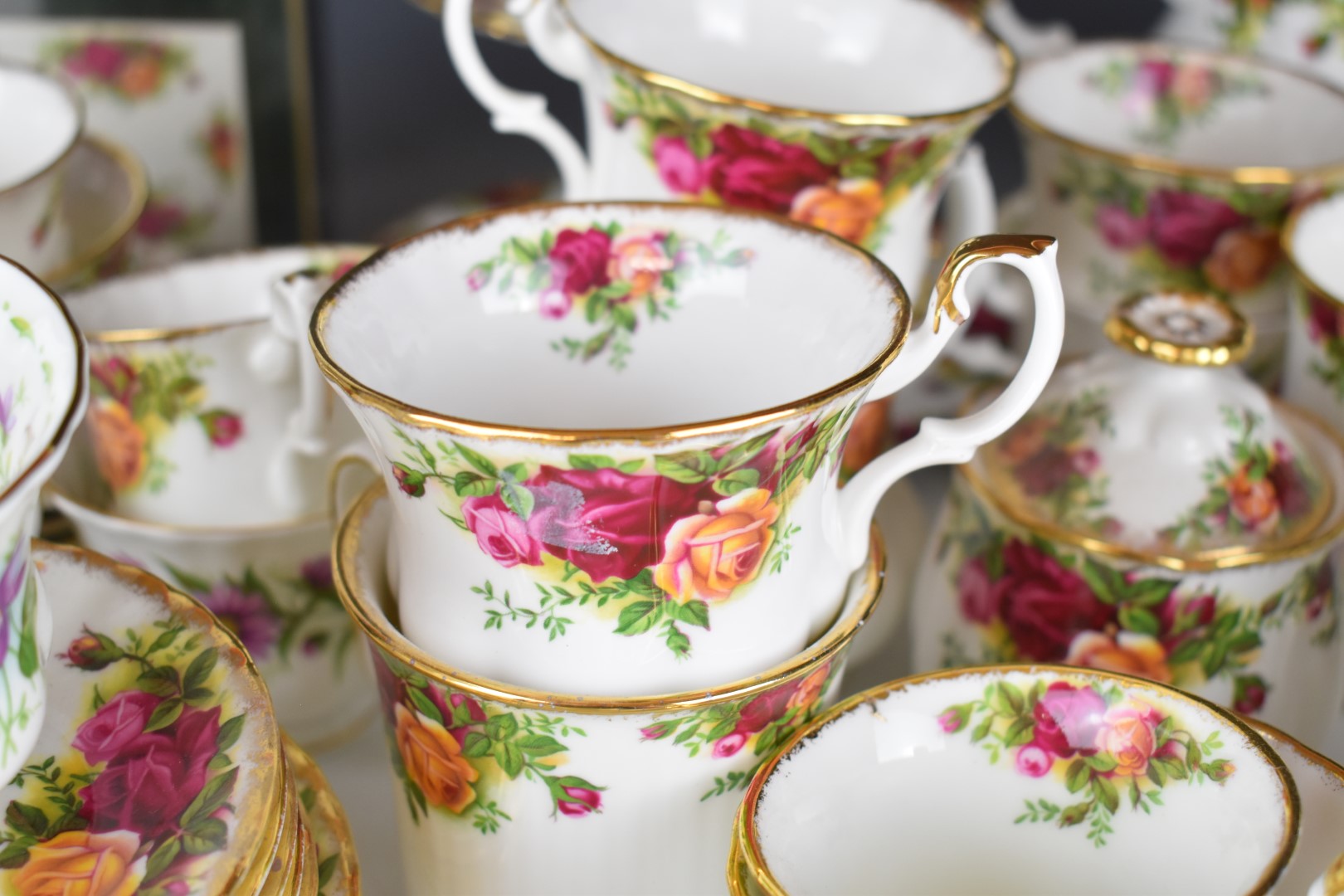 Royal Albert teaware decorated in the Old Country Roses pattern and flowers of the month cups and - Image 10 of 12