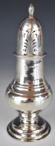 Victorian hallmarked silver sugar caster of baluster form, Chester 1898, maker George Nathan &