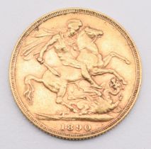 1890 Queen Victoria gold full sovereign