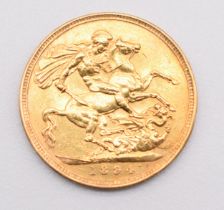 1894 Queen Victoria gold full sovereign with Melbourne Mint mark