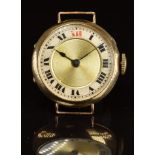 Benoit-Nicolet 9ct gold gentleman's wristwatch with blued hands, Roman numerals, silver chapter