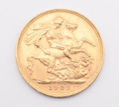 1909 Edward VII gold full sovereign with Melbourne Mint mark
