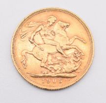 1903 Edward VII gold full sovereign with Melbourne Mint mark