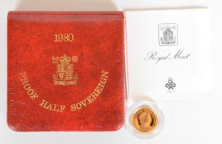 Royal Mint 1980 Queen Elizabeth II proof gold half sovereign, in case with certificate