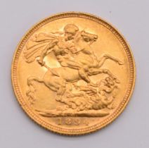 1894 Queen Victoria gold full sovereign with Sydney Mint mark