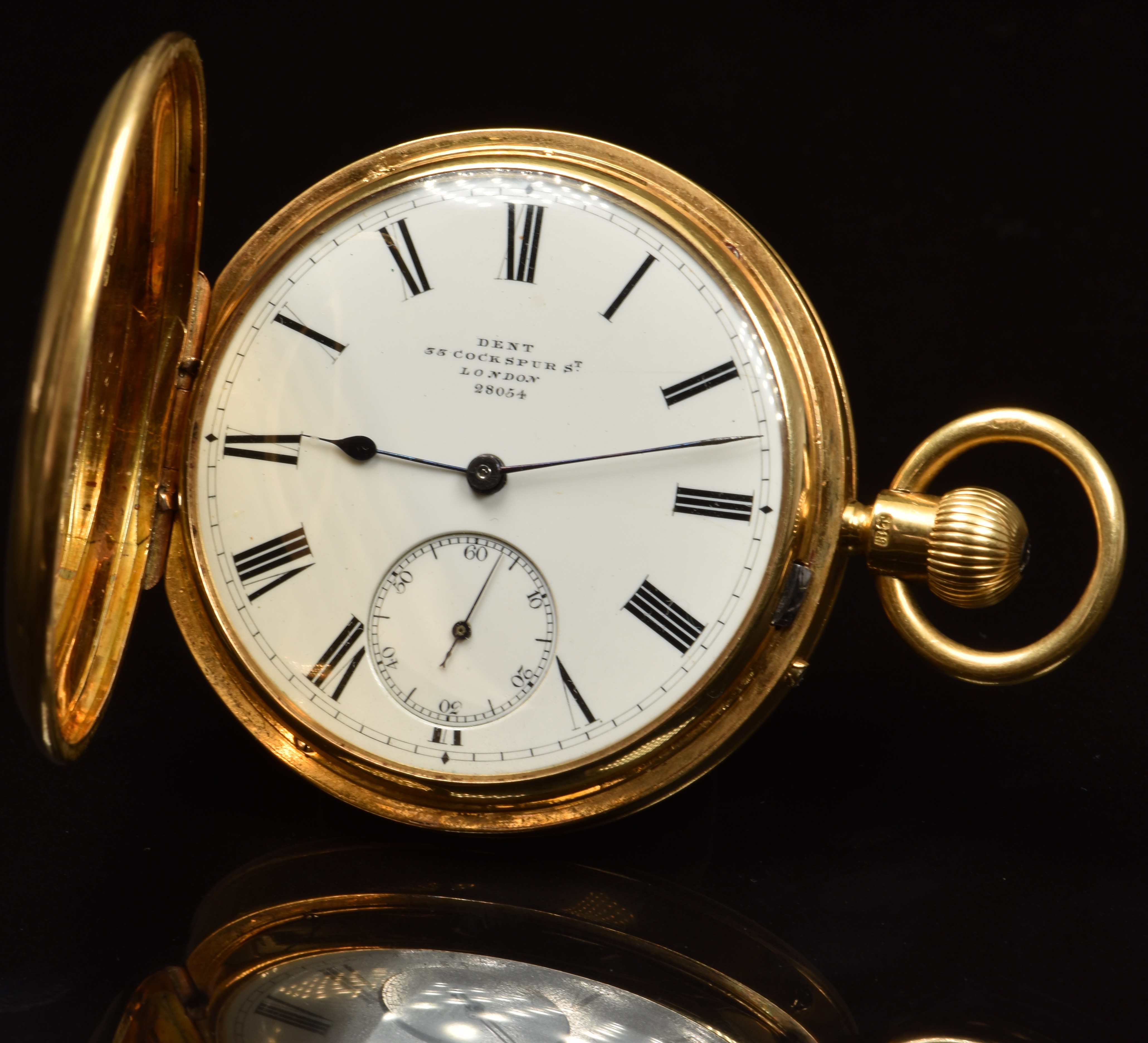 Dent 18ct gold keyless winding full hunter pocket watch with subsidiary ...