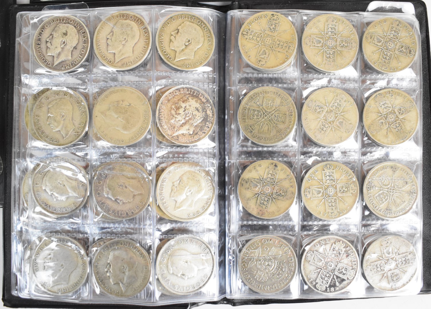 Three coin folders containing approximately 115 pre-1947 and later silver coins, first folder - Image 2 of 7