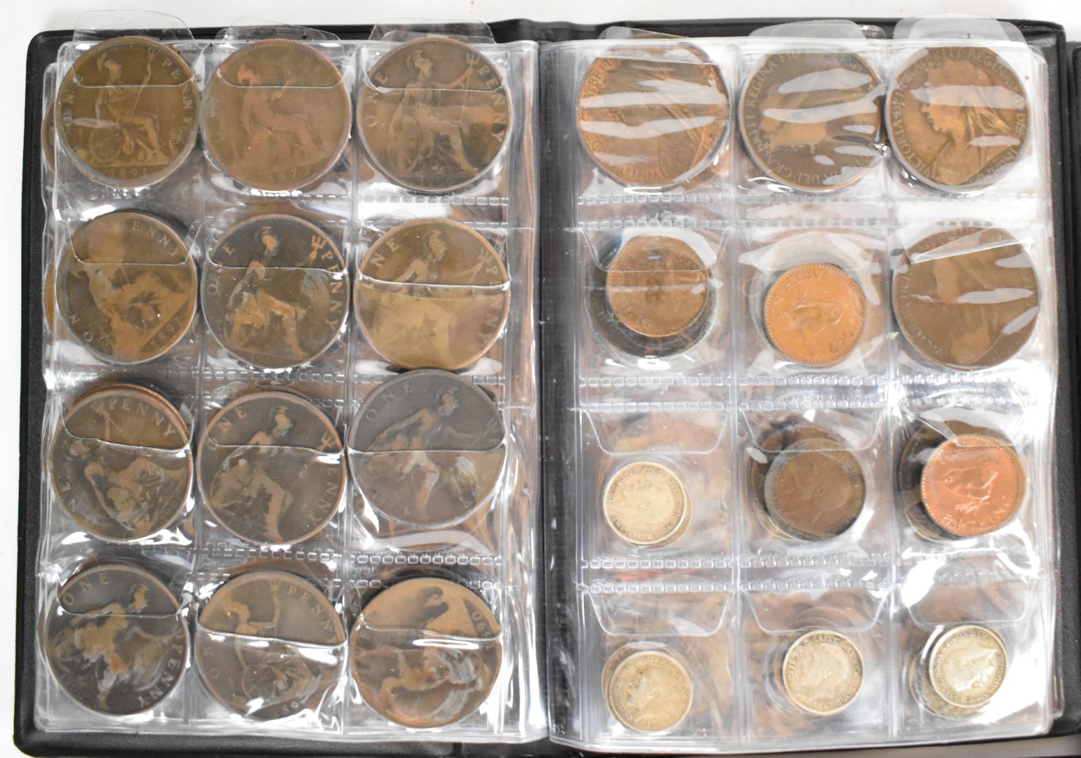 Mixed copper and silver / cupronickel UK coinage in collector's folders, including some pre-1947 - Image 4 of 9