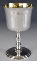 Elizabeth II feature hallmarked silver goblet or chalice with gilt interior, London 1969, maker's