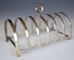 Art Deco hallmarked silver seven bar toast rack, Birmingham 1929, maker Barker Brothers Silver