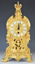 19thC French style gilt mantel clock with enamel Roman numerals, height 35.5cm