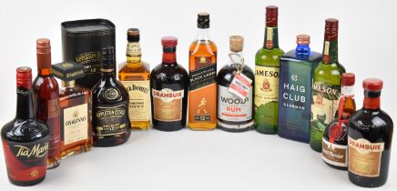 Thirteen bottles of mixed spirits and liqueurs to include Jameson Irish Whiskey 40% vol, Haig