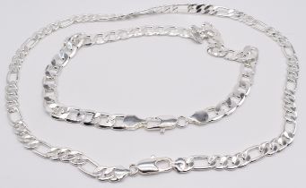 Two silver curb link necklaces, 149g, 48 & 60cm