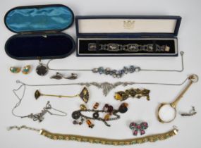 A collection of costume jewellery including Siam silver bracelet and earrings, Japanese bracelet and