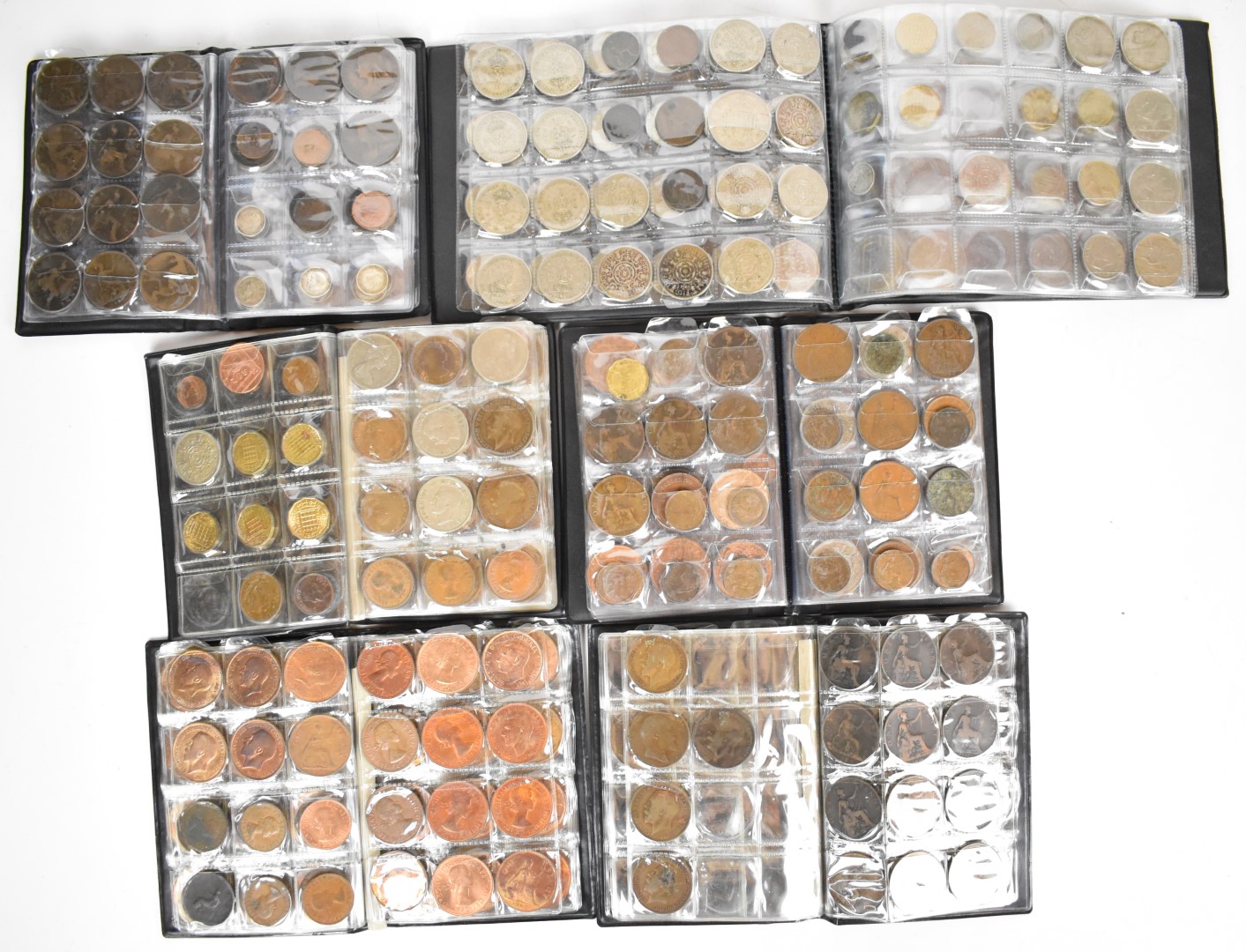 Mixed copper and silver / cupronickel UK coinage in collector's folders, including some pre-1947