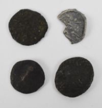 Celtic coin group comprising three bronze examples together with a fragmented silver Aetherlred II