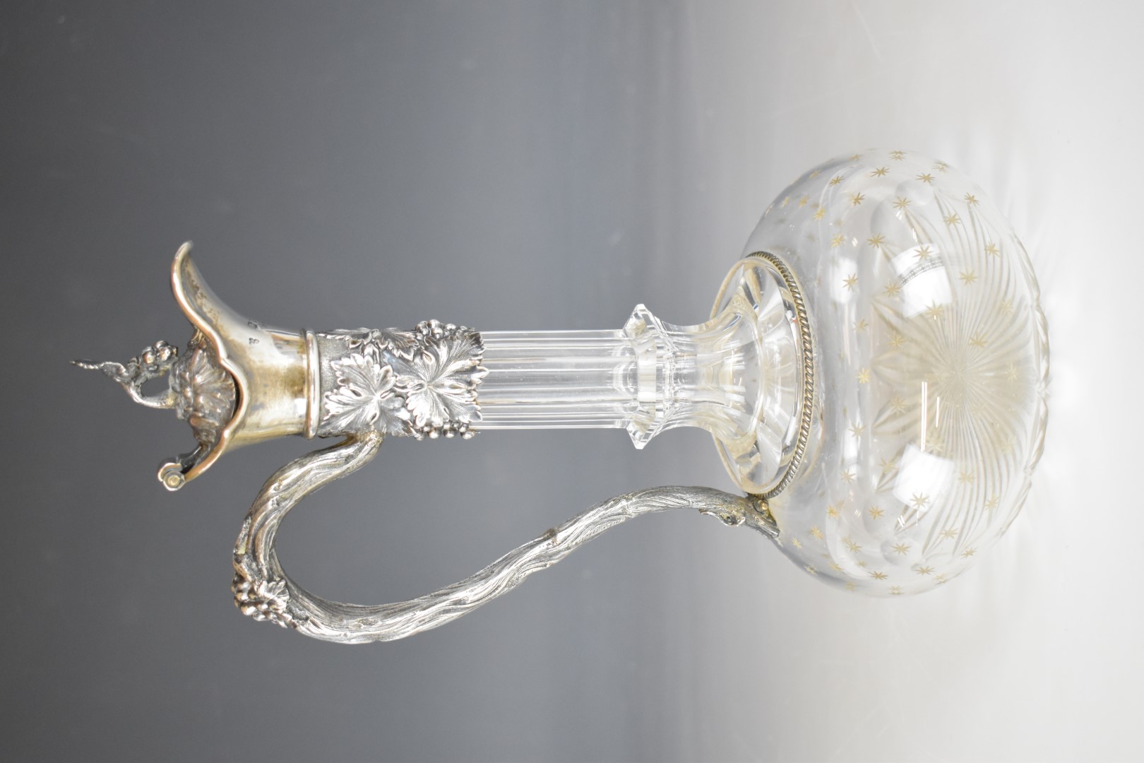 Victorian hallmarked silver mounted cut glass claret jug with vine decoration, London 1861, maker - Image 2 of 5