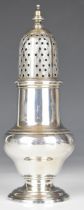 Georgian hallmarked silver sugar caster of baluster form, London 1761, maker John Delmester,