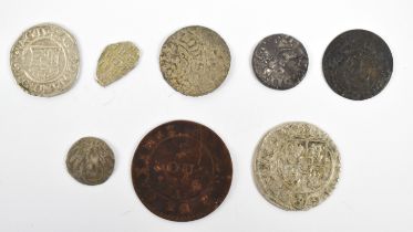 Eight continental hammered coins including 1554 Sigmund III Poland, 1664 Carl XI Sweden, Leonardo