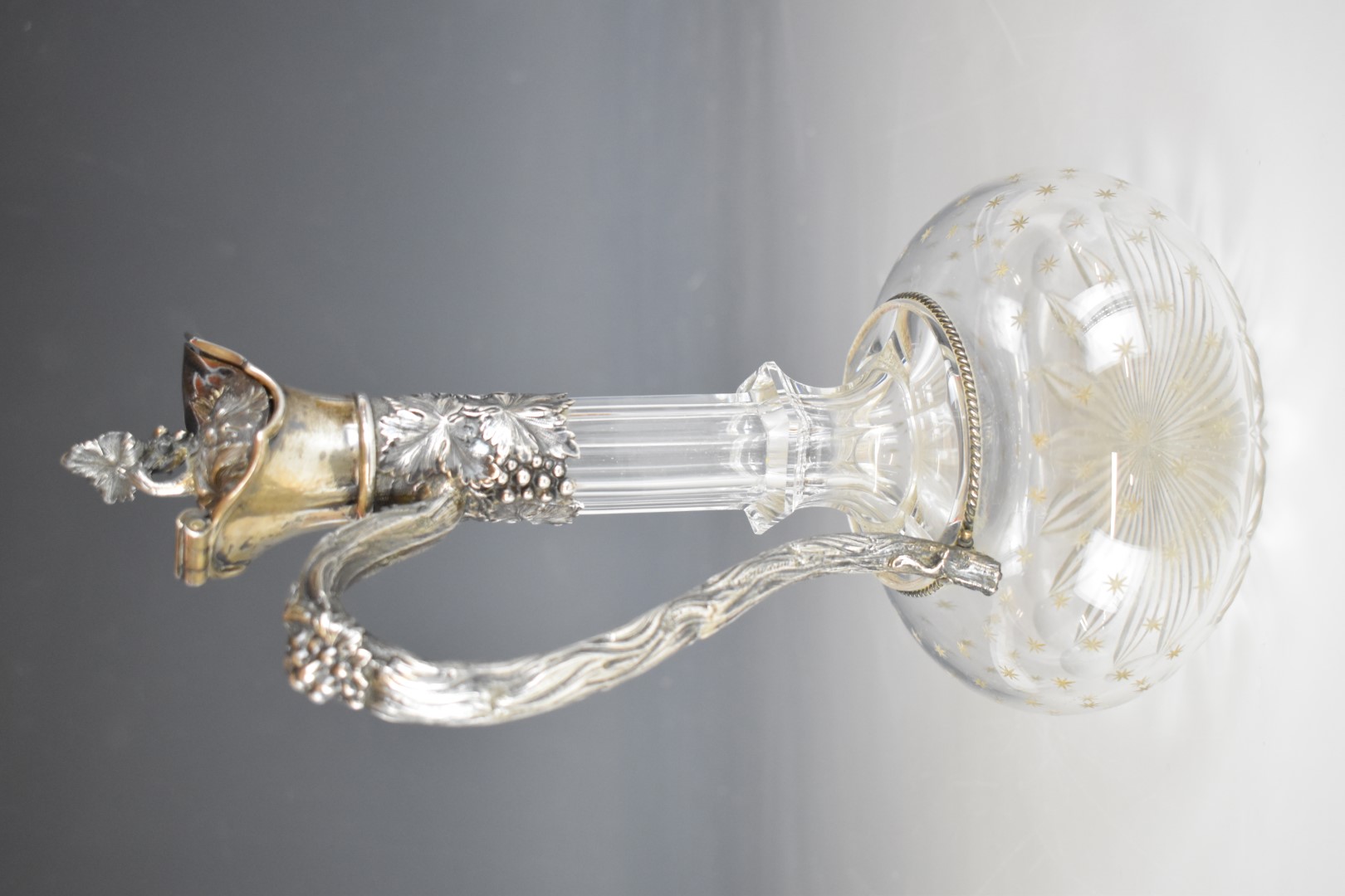 Victorian hallmarked silver mounted cut glass claret jug with vine decoration, London 1861, maker - Image 3 of 5