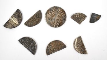 Henry III 1248-1249 eight hammered coins comprising long cross penny class 3ab, five cut halves