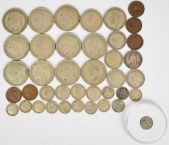 Approximately 42.6g of UK silver coinage Queen Victoria onwards, together with a Roman bronze coin