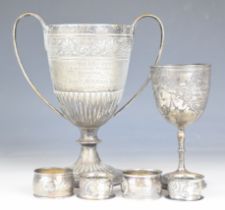 Victorian hallmarked silver twin handled trophy cup with Sleaford Rifle Corps 1880 inscription,
