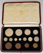 1937 George VI specimen coin set comprising fifteen coins from crown to maundy penny, in original