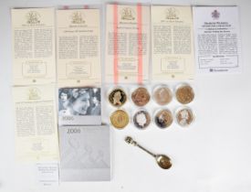 Eight silver coins to include 1oz Britannias, replica Charles II Unite and 2006 80th birthday crown,