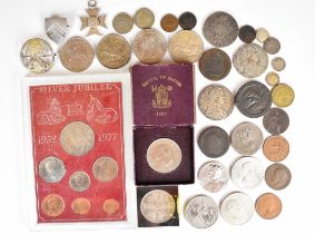 Georgian and later world coinage including 1818 George III crown, 1935 'rocking horse' crown, 1951