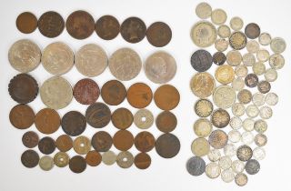 Approximately 160g of mixed UK and overseas silver coinage including Queen Anne Maundy 4d with hole,