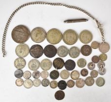 Hammered and later coinage to include Charles I shilling, 1820 George III crown, Roman coins, jeton,