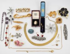 A collection of costume jewellery, some by Sarah Coventry including a bracelet, four brooches,