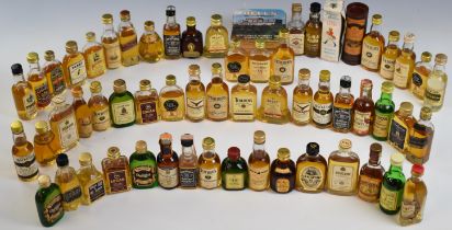 Over sixty whisky miniatures including novelty Old Parr, Chequers, Teacher's, Catto's, Lochgilphead,