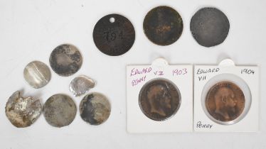 Charles I clipped halfpenny, mining disc, hammered coins, metal detecting finds etc