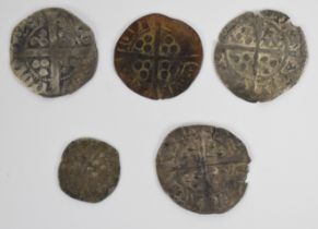 Five hammered coins comprising, four pennies and a halfpenny, Edward I, Edward II and Edward III