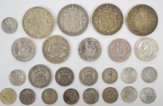 Approximately 119g of George V pre-1920 silver, some gradeable examples, half crowns, shillings