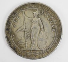 1911 Hong Kong silver trade dollar, weight 26.8g