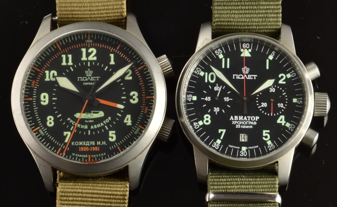 Two Poljot Novet military style gentleman's wristwatches each with luminous hands and Arabic
