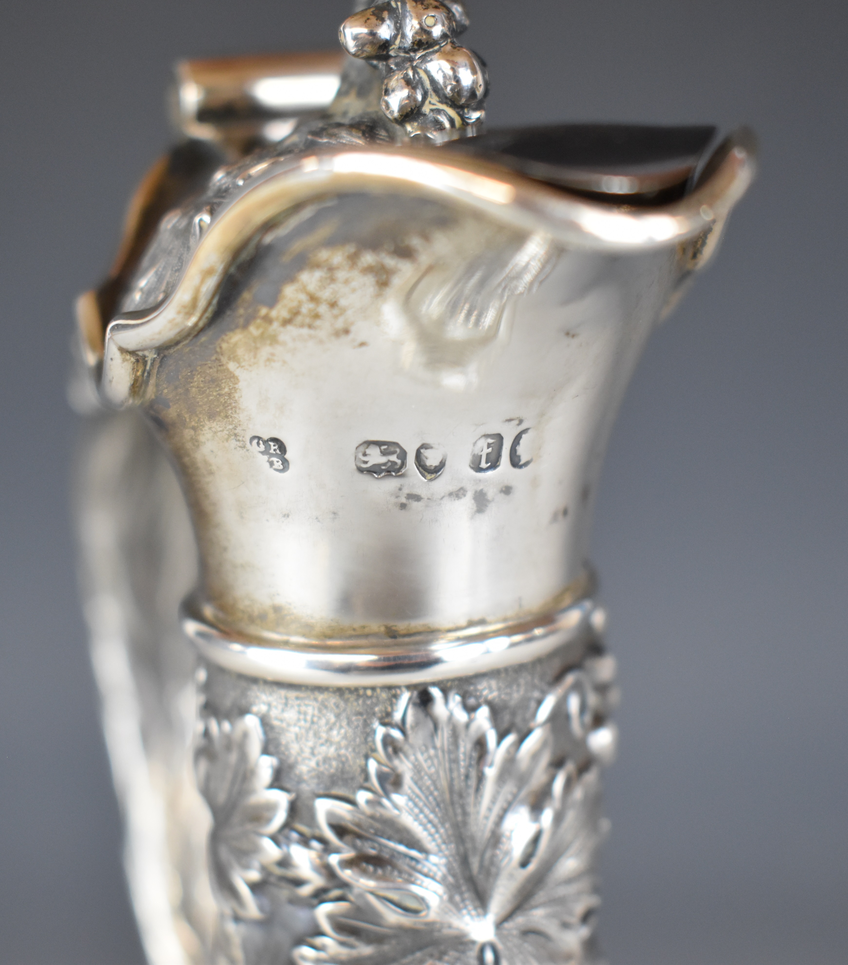 Victorian hallmarked silver mounted cut glass claret jug with vine decoration, London 1861, maker - Image 5 of 5