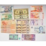 Twenty one various world banknotes including USA, Russia, Malaysia, Singapore, Greece, Cyprus,