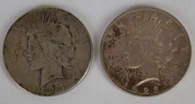 Two USA silver Liberty / Peace dollars, both 1923