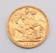1889 Queen Victoria gold full sovereign with Melbourne Mint mark